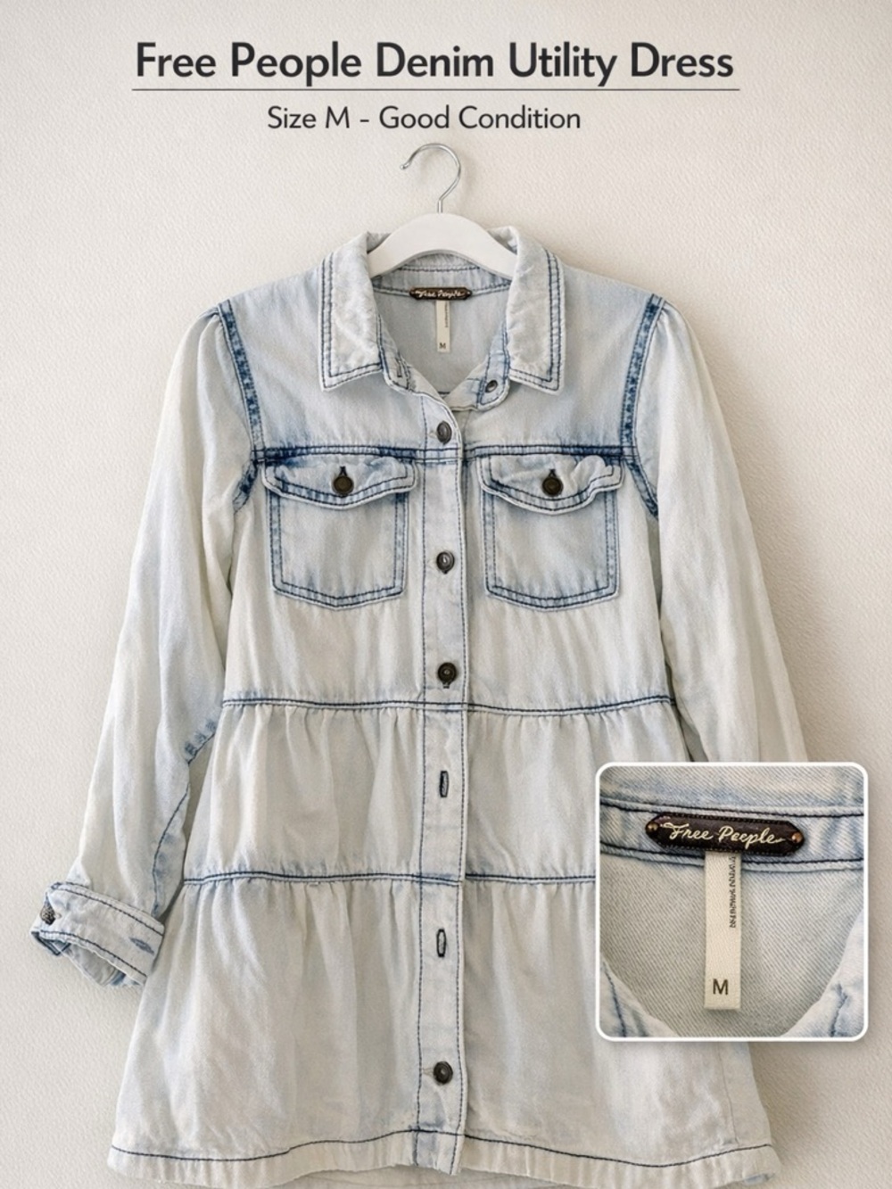 Free People Light Wash Denim Utility Dress Jacket